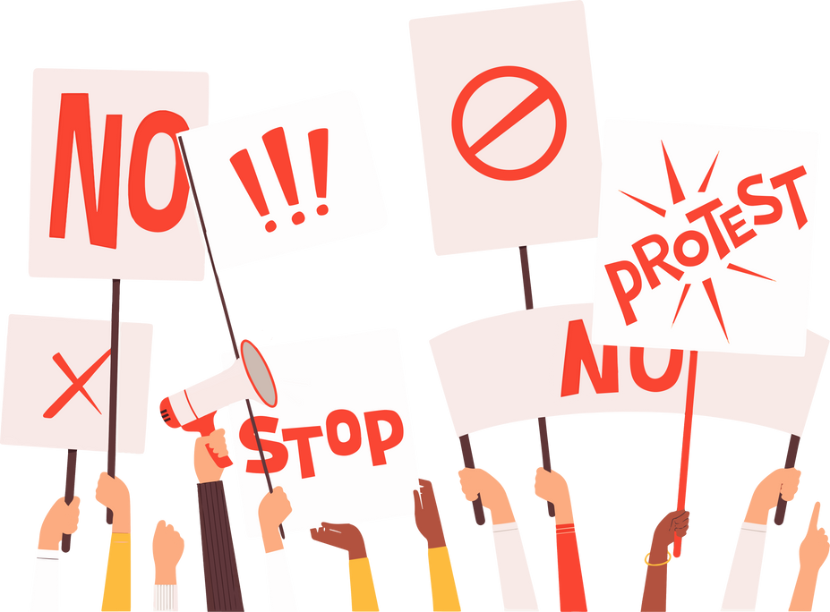 Crowd Of People Protesters Holding Protest Signs