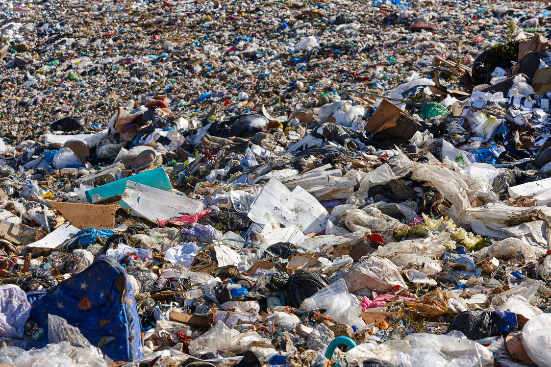 Open air garbage dump. Plastic waste pollution. Global warming. Climate